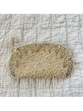 Vintage Beaded Cream White Clutch Purse